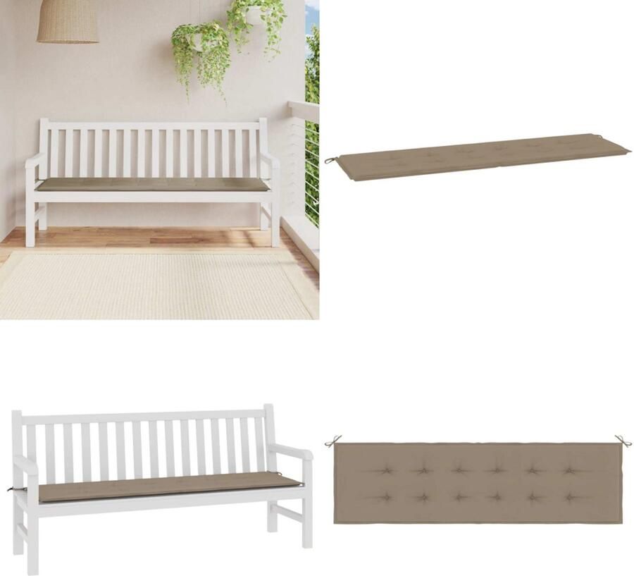 VidaXL Tuinbankkussen 180x50x3 cm oxford stof taupe Tuinbankkussen Tuinbankkussens Tuinbank Kussen Buitenbankkussen