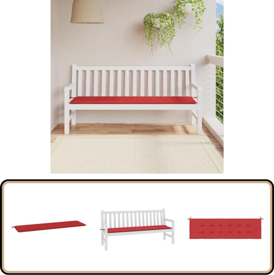 VidaXL Tuinbankkussen 180x50x3 cm Rood Waterafstotend Tuinbankkussentje Buitenkussen Balkondecoratie Lounge Set Accessoires Tuinset Compleet