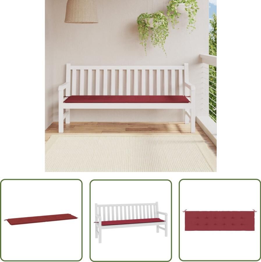 VidaXL Tuinbankkussen 180x50x3 cm wijnrood Tuinbankkussentje Oxford Stof Tuinkussen Lounge Set Balkondecoratie Rood Kussen Outdoor Kussen