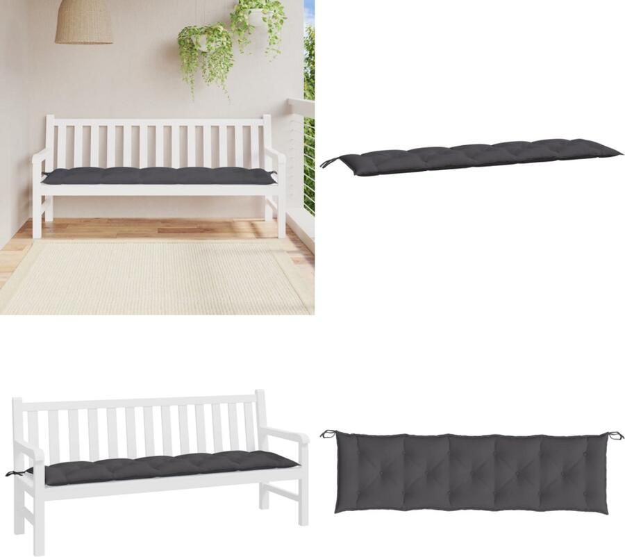 VidaXL Tuinbankkussen 180x50x7 cm oxford stof antracietkleurig Tuinbankkussen Tuinbankkussens Tuinbank Kussen Buitenbankkussen
