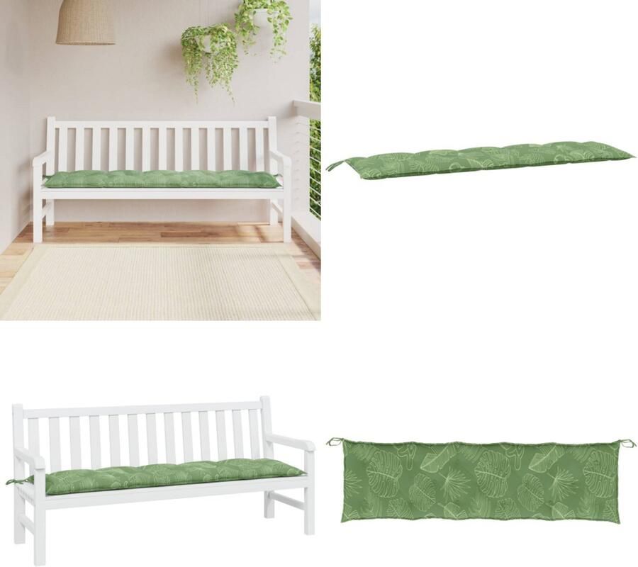 VidaXL Tuinbankkussen 180x50x7 cm oxford stof bladpatroon Tuinbankkussen Tuinbankkussens Tuinbank Kussen Buitenbankkussen