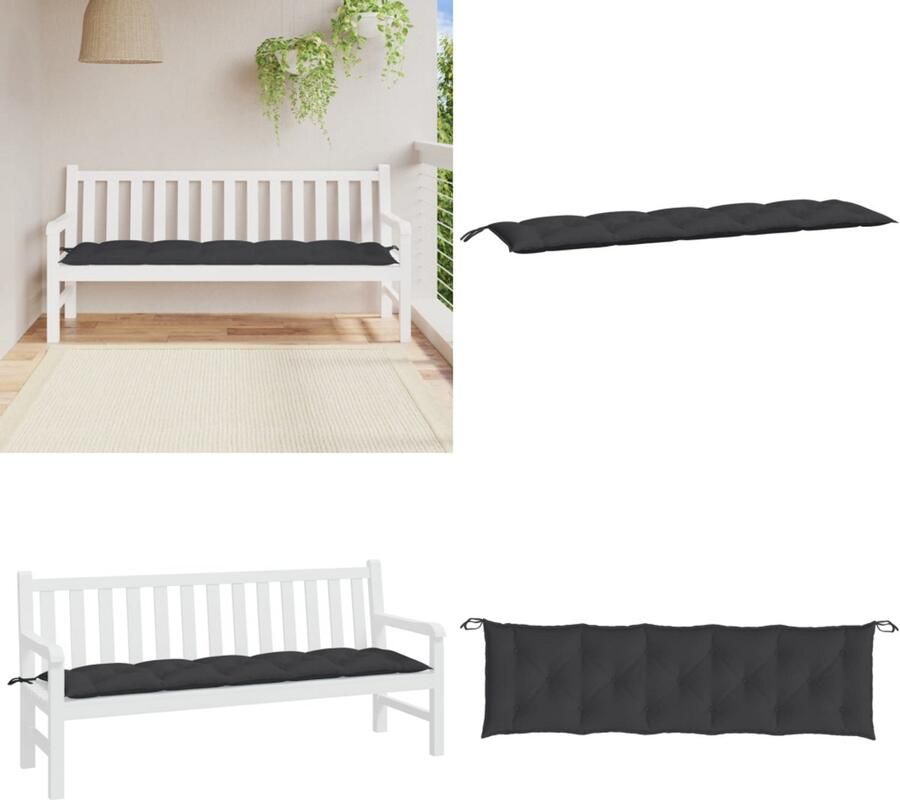 VidaXL Tuinbankkussen 180x50x7 cm oxford stof zwart Tuinbankkussen Tuinbankkussens Tuinbank Kussen Buitenbankkussen