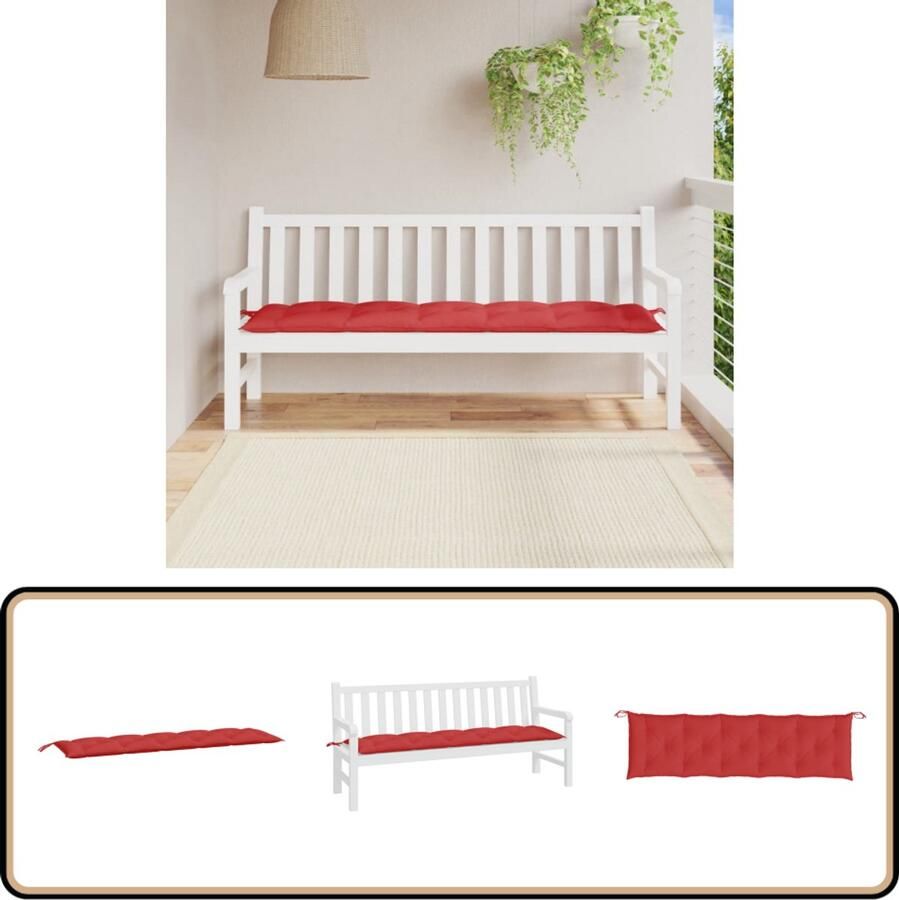 VidaXL Tuinbankkussen 180x50x7 cm Rood Tuinbankkussentje Tuinkussen Outdoor Kussen Balkon Kussen Zithoek Accessoires Lounge Set