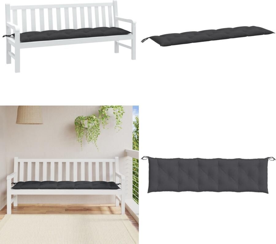VidaXL Tuinbankkussen 180x50x7 cm stof gemêleerd antracietkleurig Tuinbankkussen Tuinbankkussens Tuinbank Kussen Buitenbankkussen