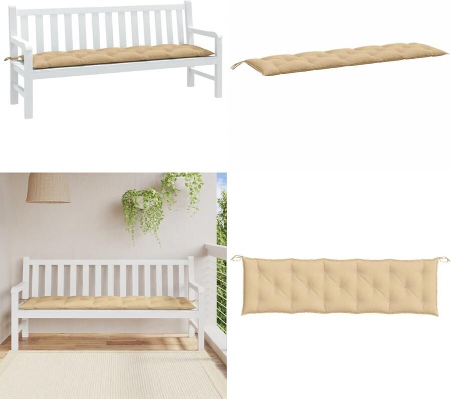VidaXL Tuinbankkussen 180x50x7 cm stof gemêleerd beige Tuinbankkussen Tuinbankkussens Tuinbank Kussen Buitenbankkussen