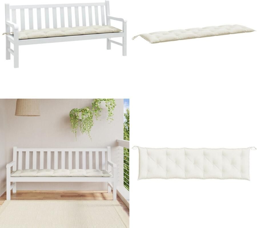 VidaXL Tuinbankkussen 180x50x7 cm stof gemêleerd crèmekleurig Tuinbankkussen Tuinbankkussens Tuinbank Kussen Buitenbankkussen