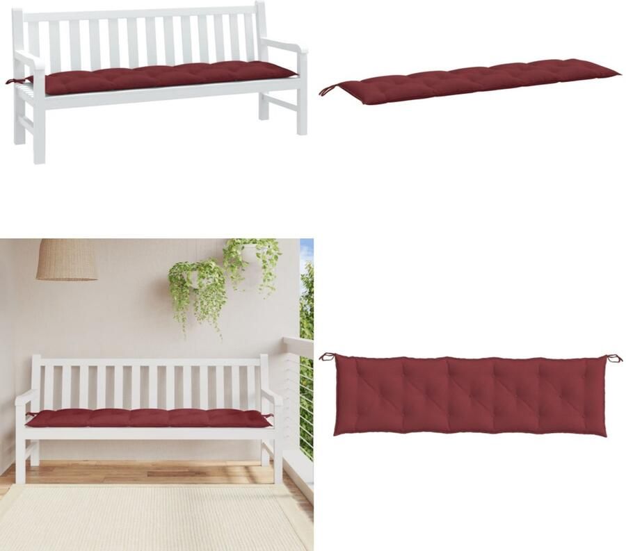 VidaXL Tuinbankkussen 180x50x7 cm stof gemêleerd wijnrood Tuinbankkussen Tuinbankkussens Tuinbank Kussen Buitenbankkussen