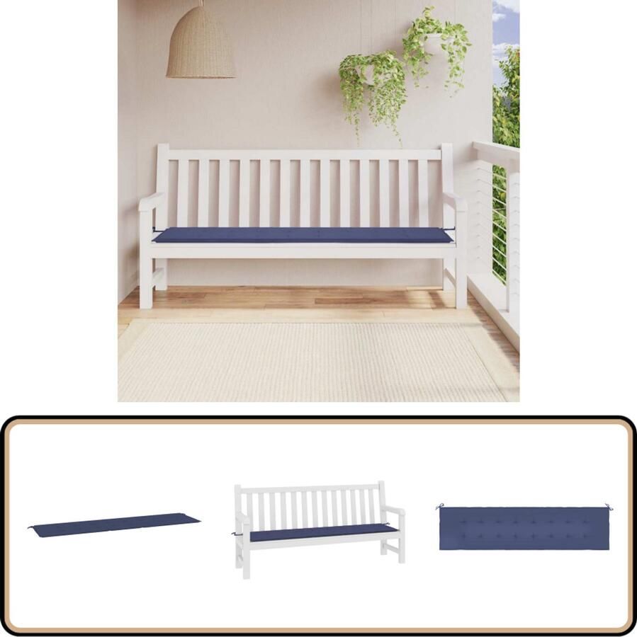 VidaXL Tuinbankkussen 200x50x3 cm Marineblauw Tuinbankkussen Tuinbankkussens Tuinbank Kussen Buitenbankkussen