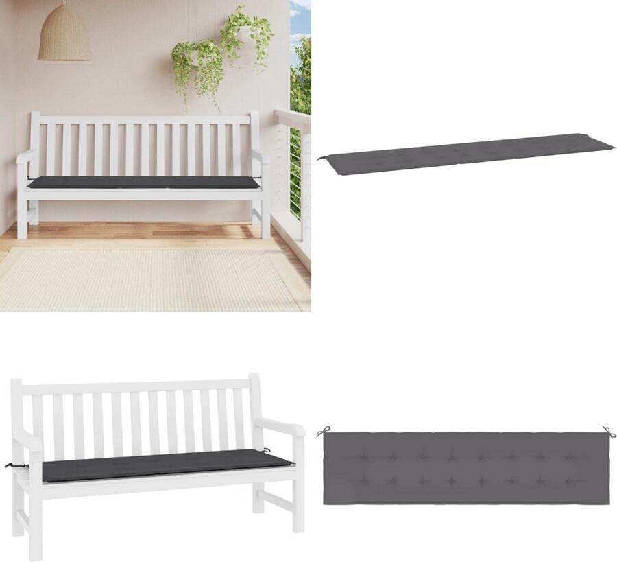 VidaXL Tuinbankkussen 200x50x3 cm oxford stof antracietkleurig Tuinbankkussen Tuinbankkussens Tuinbank Kussen Buitenbankkussen