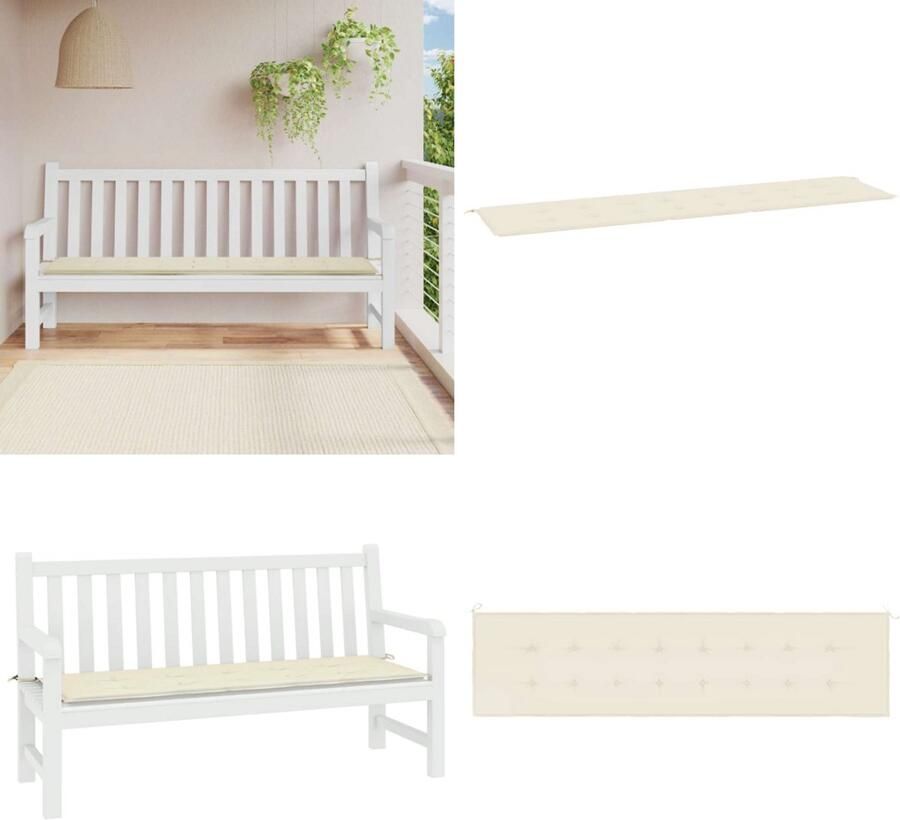 VidaXL Tuinbankkussen 200x50x3 cm oxford stof crèmekleurig Tuinbankkussen Tuinbankkussens Tuinbank Kussen Buitenbankkussen