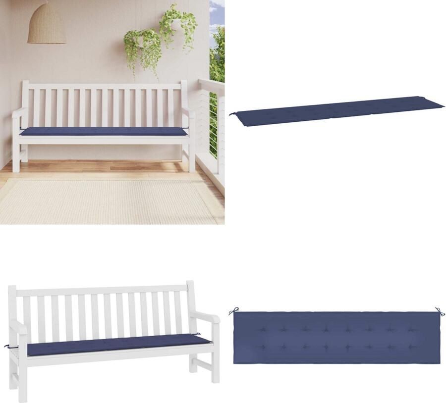 VidaXL Tuinbankkussen 200x50x3 cm oxford stof marineblauw Tuinbankkussen Tuinbankkussens Tuinbank Kussen Buitenbankkussen