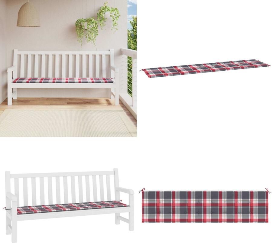 VidaXL Tuinbankkussen 200x50x3 cm oxford stof ruitpatroon rood Tuinbankkussen Tuinbankkussens Tuinbank Kussen Buitenbankkussen
