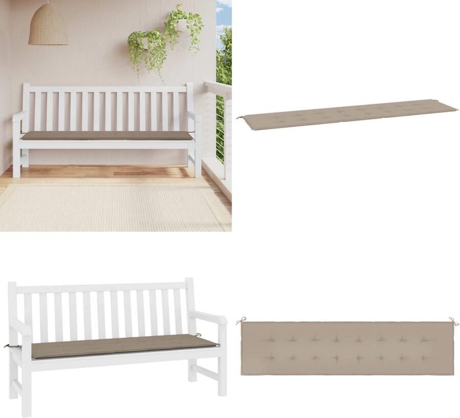 VidaXL Tuinbankkussen 200x50x3 cm oxford stof taupe Tuinbankkussen Tuinbankkussens Tuinbank Kussen Buitenbankkussen