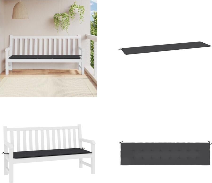 VidaXL Tuinbankkussen 200x50x3 cm oxford stof zwart Tuinbankkussentje Oxfordstof Zwarte Kussens Tuinkussen Balkondecoratie Outdoor Accessoires Lounge Set Tuinbankkussen Tuinbankkussens Tuinbank Kussen Buitenbankkussen