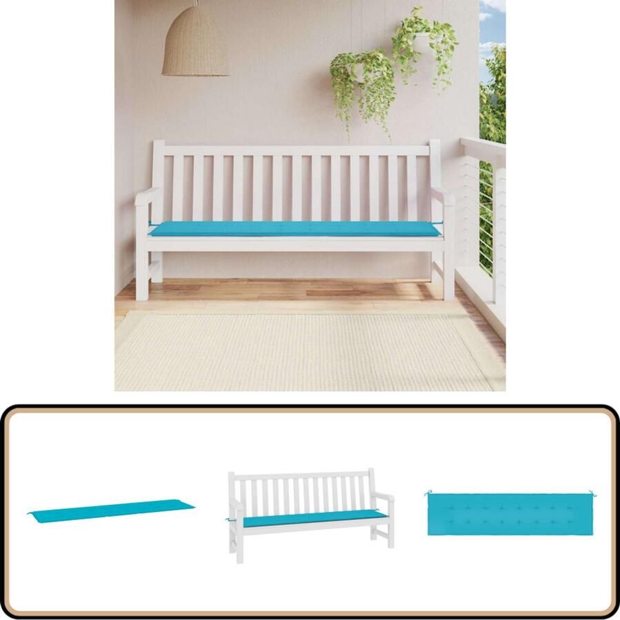 VidaXL Tuinbankkussen 200x50x3 cm Turquoise Tuinbankkussen Buitenkussen Zitkussen Balkondecoratie Lounge Set Accessoires