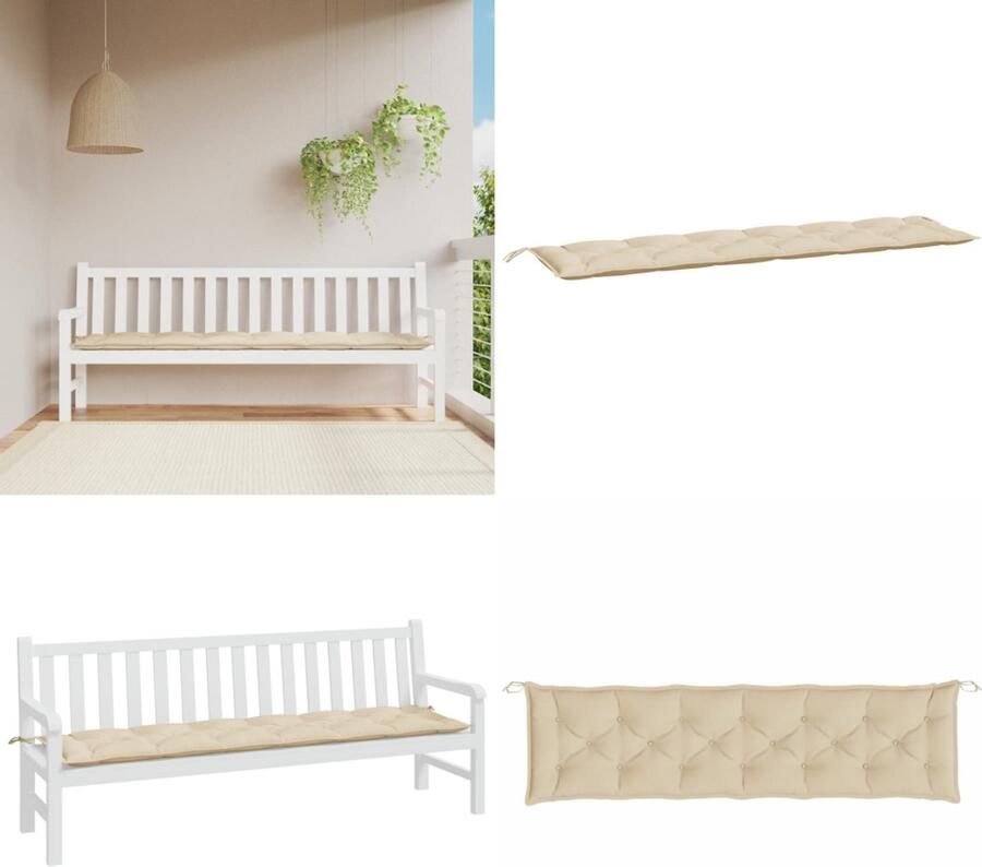 VidaXL Tuinbankkussen 200x50x7 cm oxford stof beige Tuinbankkussen Tuinbankkussens Tuinbank Kussen Buitenbankkussen