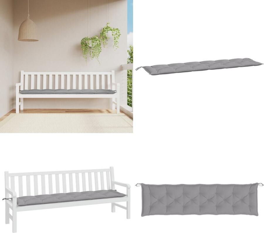 VidaXL Tuinbankkussen 200x50x7 cm oxford stof grijs Tuinbankkussen Tuinbankkussens Tuinbank Kussen Buitenbankkussen