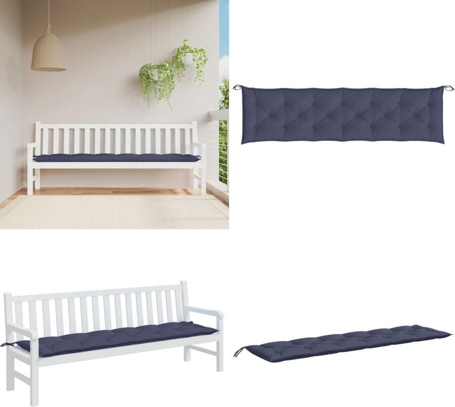 VidaXL Tuinbankkussen 200x50x7 cm oxford stof marineblauw Tuinbankkussen Tuinbankkussens Tuinbank Kussen Buitenbankkussen
