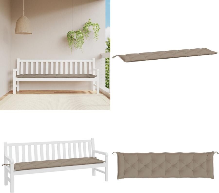 VidaXL Tuinbankkussen 200x50x7 cm oxford stof taupe Tuinbankkussen Tuinbankkussens Tuinbank Kussen Buitenbankkussen