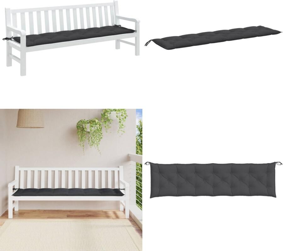VidaXL Tuinbankkussen 200x50x7 cm stof gemêleerd antracietkleurig Tuinbankkussen Tuinbankkussens Tuinbank Kussen Buitenbankkussen