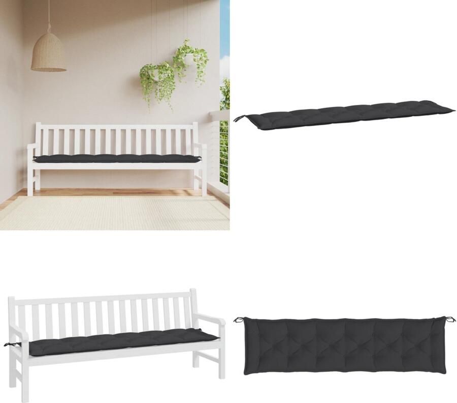 VidaXL Tuinbankkussen 200x50x7 cm stof zwart Tuinbankkussen Tuinbankkussens Tuinbank Kussen Buitenbankkussen