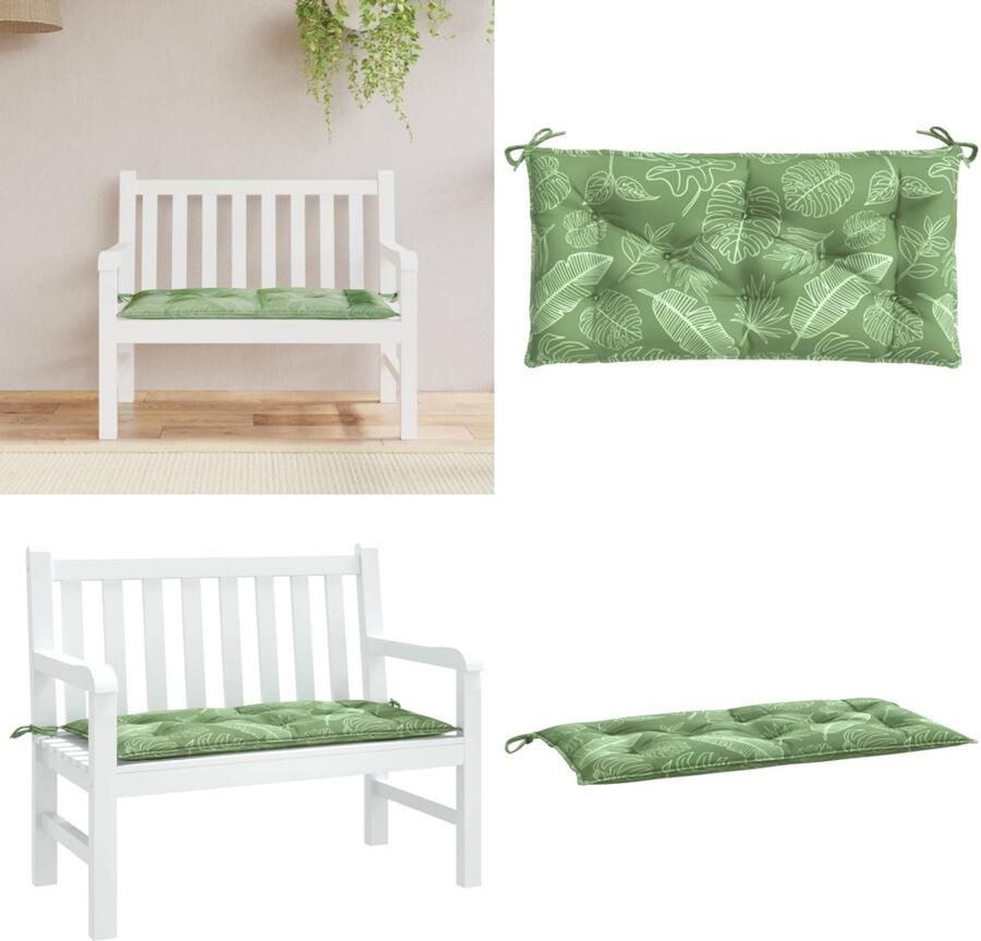 VidaXL Tuinbankkussen bladpatroon 110x50x7 cm stof Tuinbankkussen Tuinbankkussens Tuinbank Kussen Buitenbankkussen