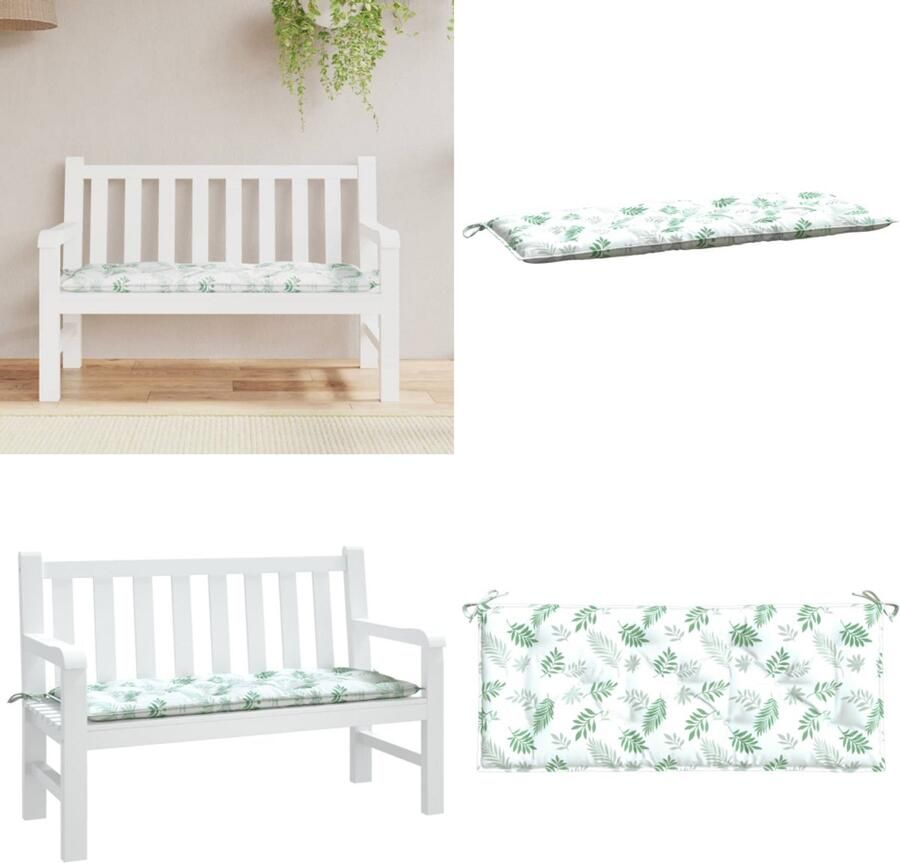 VidaXL Tuinbankkussen bladpatroon 120x50x7 cm stof Tuinbankkussen Tuinbankkussens Tuinbank Kussen Buitenbankkussen