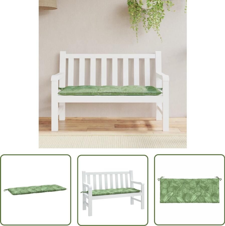 VidaXL Tuinbankkussen Bladpatroon 120x50x7 cm Tuinbankkussentje Buitenkussen Tuinkussen Balkondecoratie Loungebekleding Zithoek Accessoires Groen Kussen
