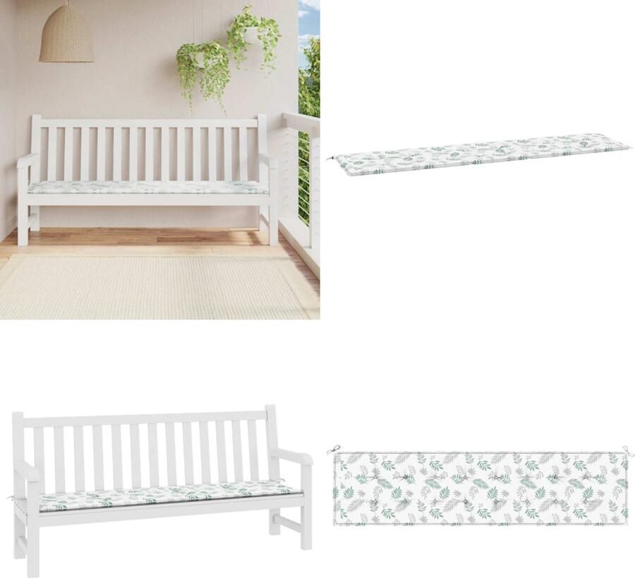 VidaXL Tuinbankkussen bladpatroon 200x50x3 cm stof Tuinbankkussen Tuinbankkussens Tuinbank Kussen Buitenbankkussen