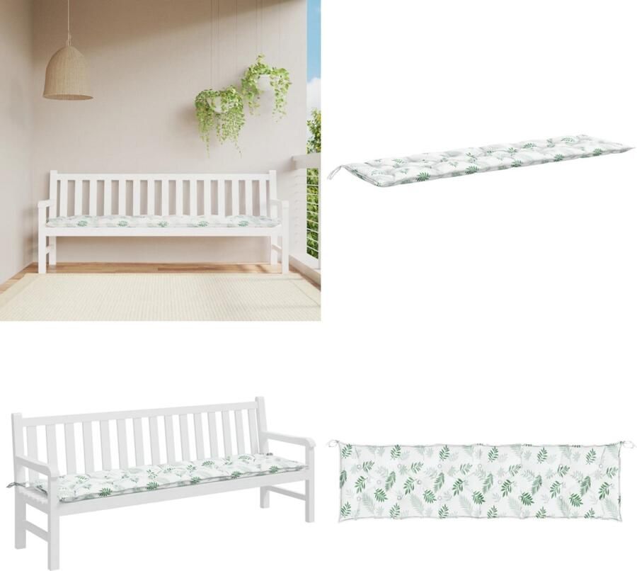 VidaXL Tuinbankkussen bladpatroon 200x50x7 cm stof Tuinbankkussen Tuinbankkussens Tuinbank Kussen Buitenbankkussen