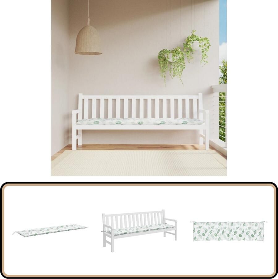 VidaXL Tuinbankkussen Bladpatroon 200x50x7 cm Tuinbankkussen Buitenkussen Tuinkussen Balkondecoratie Zithoek Lounge Set Patioset Veranda