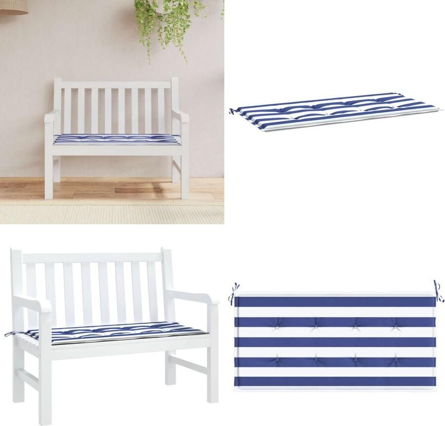 VidaXL Tuinbankkussen gestreept 100x50x3 cm oxford stof wit en blauw Tuinbankkussen Tuinbankkussens Tuinbank Kussen Buitenbankkussen