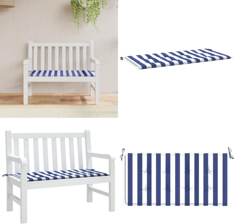 VidaXL Tuinbankkussen gestreept 120x50x3 cm oxford stof wit en blauw Tuinbankkussen Tuinbankkussens Tuinbank Kussen Buitenbankkussen