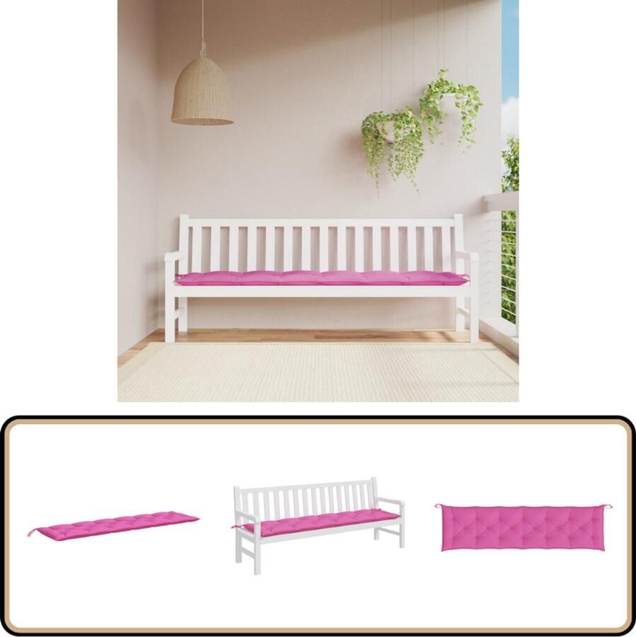 VidaXL Tuinbankkussen Roze 200x50x7 cm Tuinbankkussen Buitenkussen Tuincousines Balkondecoratie Lounge Set