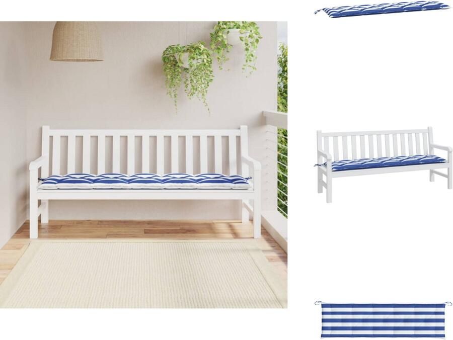 VidaXL Tuinbankkussen Tuinbankkussens Tuinbank Kussen Buitenbankkussen Bankkussen gestreept 180x50x7 cm stof gestreept wit en blauw