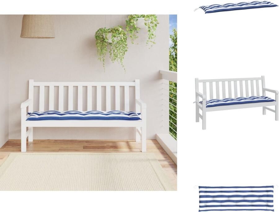 VidaXL Tuinbankkussen Tuinbankkussens Tuinbank Kussen Buitenbankkussen Tuinbankkussen 150x50x7cm stof gestreept wit en blauw