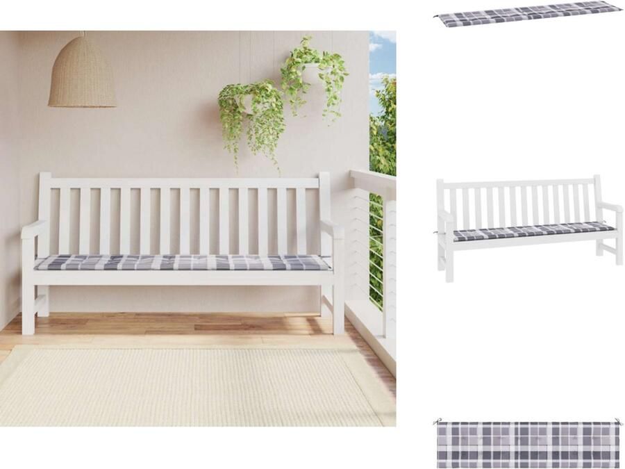 VidaXL Tuinbankkussen Tuinbankkussens Tuinbank Kussen Buitenbankkussen Tuinbankkussen 200x50x3 cm oxford stof ruitpatroon grijs