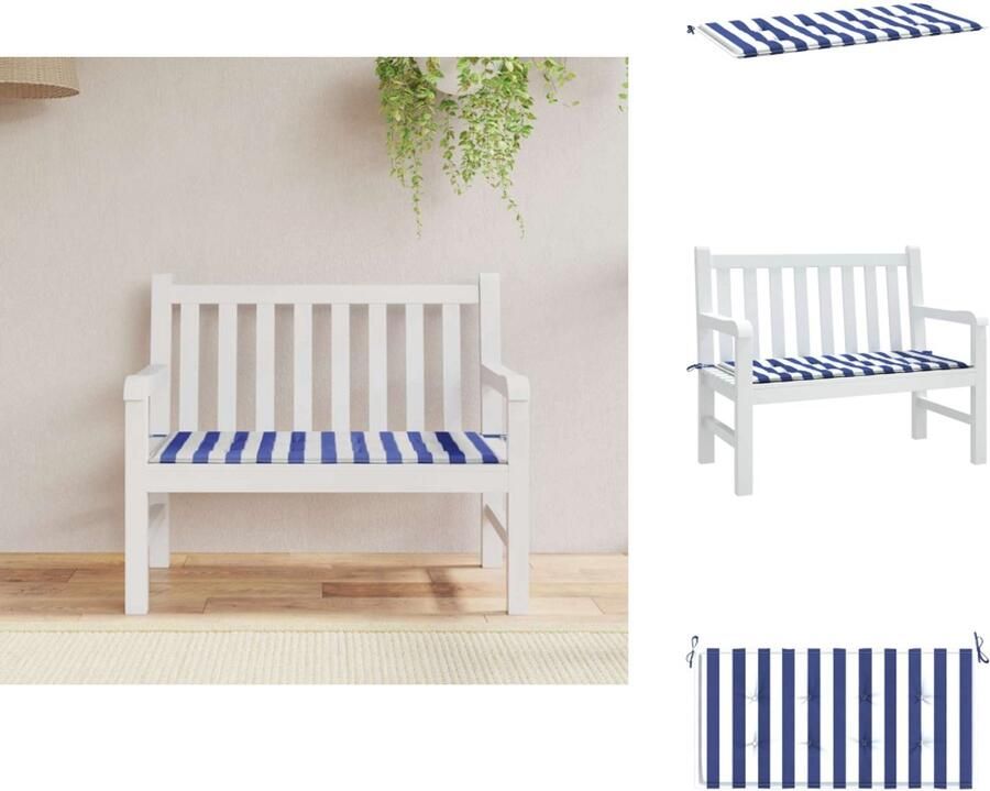 VidaXL Tuinbankkussen Tuinbankkussens Tuinbank Kussen Buitenbankkussen Tuinbankkussen gestreept 120x50x3 cm oxford stof wit en blauw