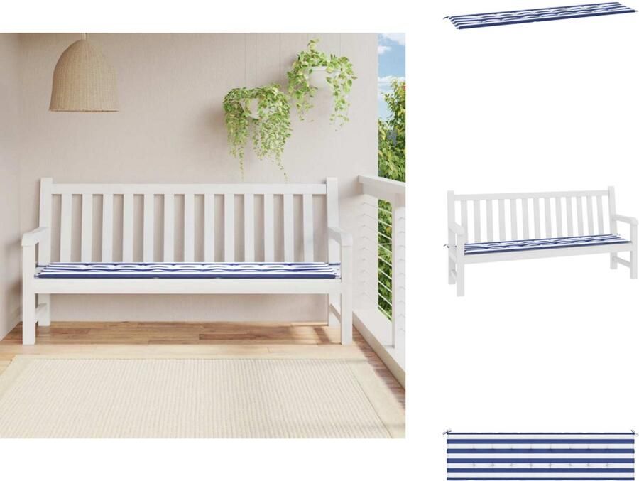 VidaXL Tuinbankkussen Tuinbankkussens Tuinbank Kussen Buitenbankkussen Tuinbankkussen gestreept 200x50x3 cm stof wit en blauw