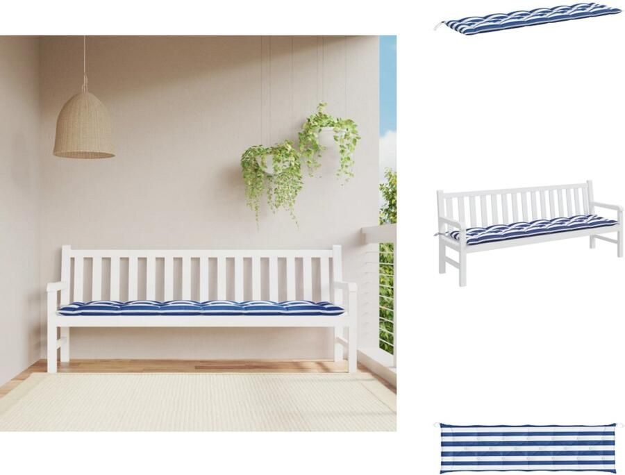 VidaXL Tuinbankkussen Tuinbankkussens Tuinbank Kussen Buitenbankkussen Tuinbankkussen gestreept 200x50x7 cm stof wit en blauw