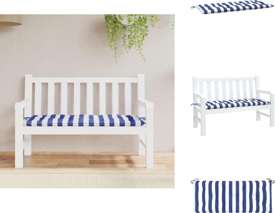 VidaXL Tuinbankkussen Tuinbankkussens Tuinbank Kussen Buitenbankkussen Tuinbankkussen gestreept 120x50x7 cm stof wit en blauw