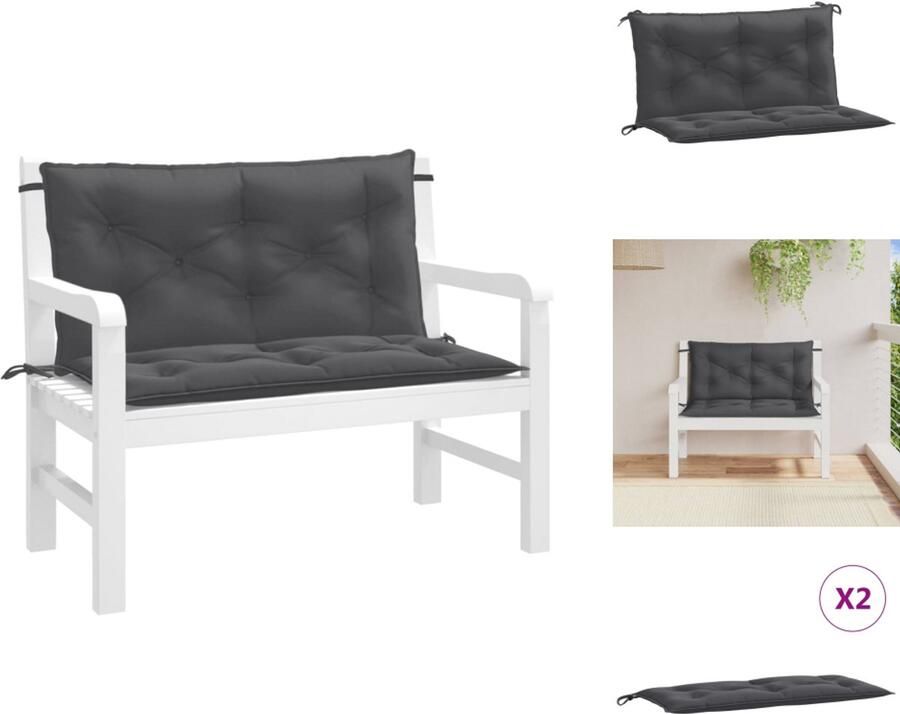 VidaXL Tuinbankkussen Tuinbankkussens Tuinbank Kussen Buitenbankkussen Tuinbankkussens 2 st 100x50x7 cm stof gemêleerd antracietkleur