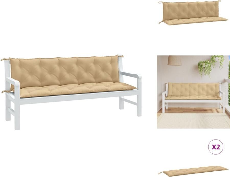 VidaXL Tuinbankkussen Tuinbankkussens Tuinbank Kussen Buitenbankkussen Tuinbankkussens 2 st 180x50x7 cm stof gemêleerd beige