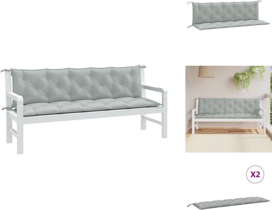 VidaXL Tuinbankkussen Tuinbankkussens Tuinbank Kussen Buitenbankkussen Tuinbankkussens 2 st 180x50x7 cm stof gemêleerd lichtgrijs