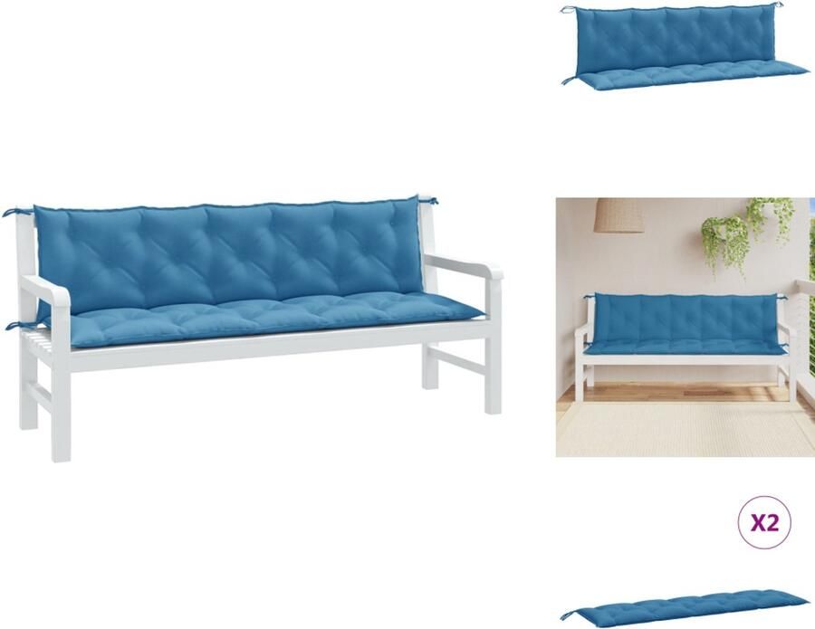 VidaXL Tuinbankkussen Tuinbankkussens Tuinbank Kussen Buitenbankkussen Tuinbankkussens 2 st 180x50x7 cm stof gemêleerd blauw