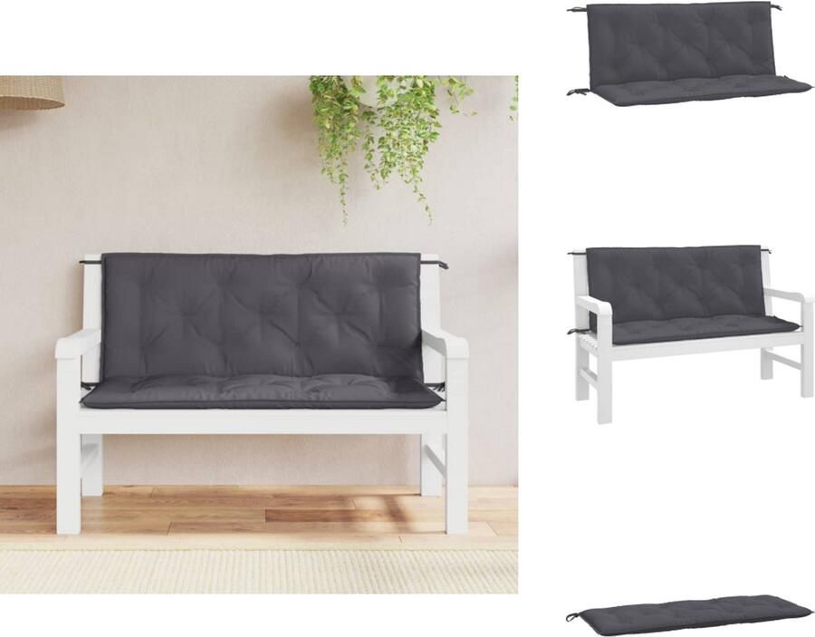 VidaXL Tuinbankkussen Tuinbankkussens Tuinbank Kussen Buitenbankkussen Tuinbankkussens 2 st 120x50x7 cm oxford stof antracietkleurig