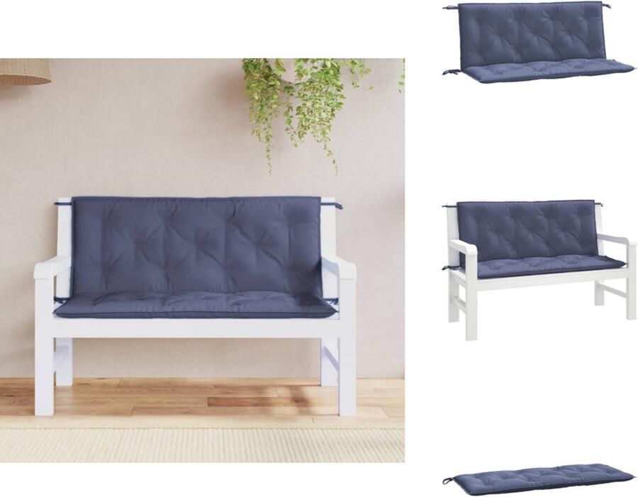 VidaXL Tuinbankkussen Tuinbankkussens Tuinbank Kussen Buitenbankkussen Tuinbankkussens 2 st 120x50x7 cm oxford stof marineblauw