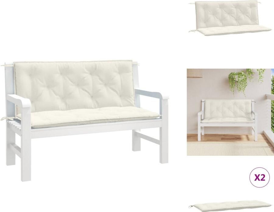 VidaXL Tuinbankkussen Tuinbankkussens Tuinbank Kussen Buitenbankkussen Tuinbankkussens 2 st 120x50x7 cm stof gemêleerd crèmekleurig