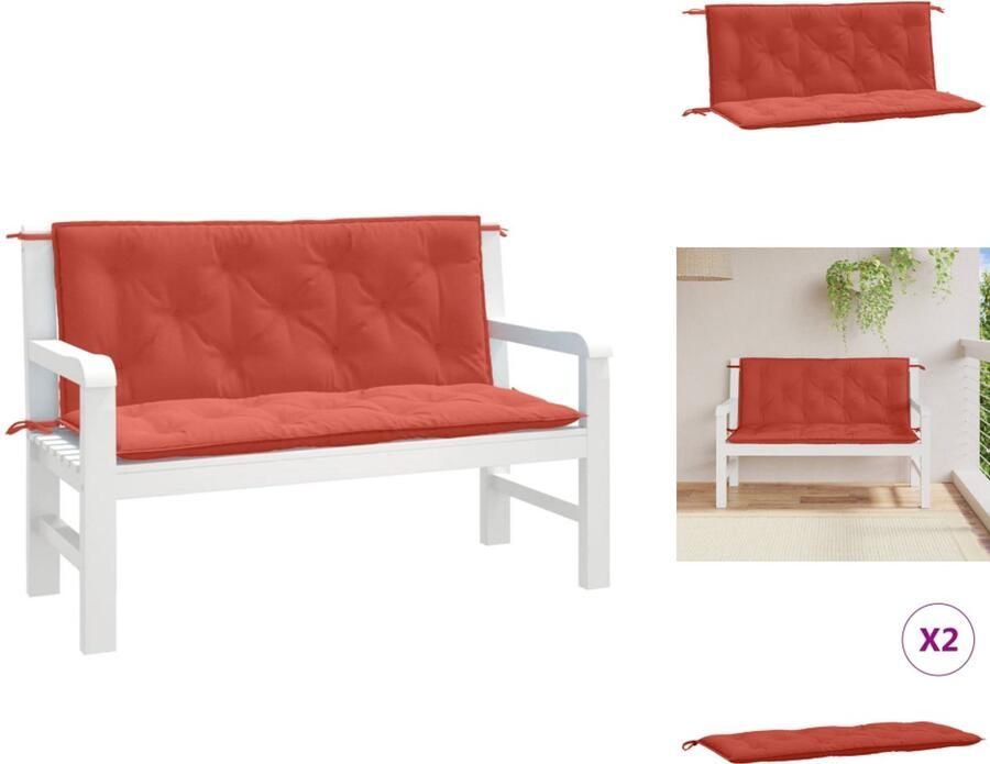 VidaXL Tuinbankkussen Tuinbankkussens Tuinbank Kussen Buitenbankkussen Tuinbankkussens 2 st 120x50x7 cm stof gemêleerd rood