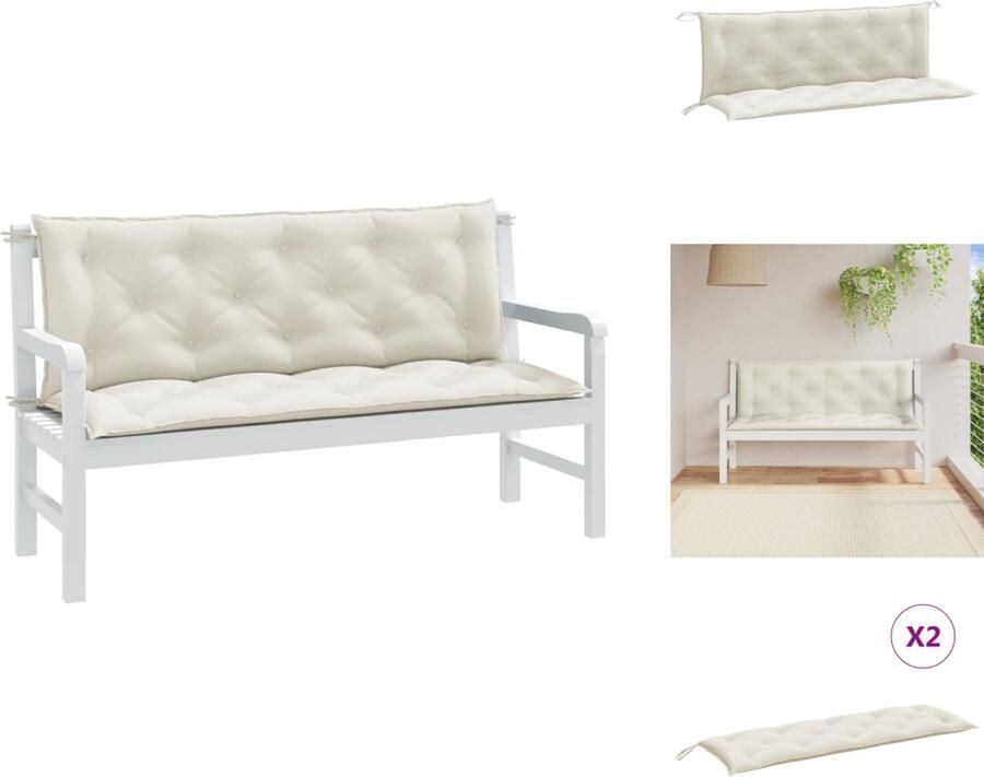 VidaXL Tuinbankkussen Tuinbankkussens Tuinbank Kussen Buitenbankkussen Tuinbankkussens 2 st 150x50x7 cm stof gemêleerd crèmekleurig